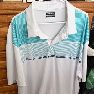 Hogan White Polo with Teal and Navy Stripes
